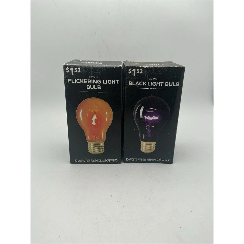 Set of 2 Halloween Light Bulbs-Flickering Orange and Dim Black NEW Old Stock